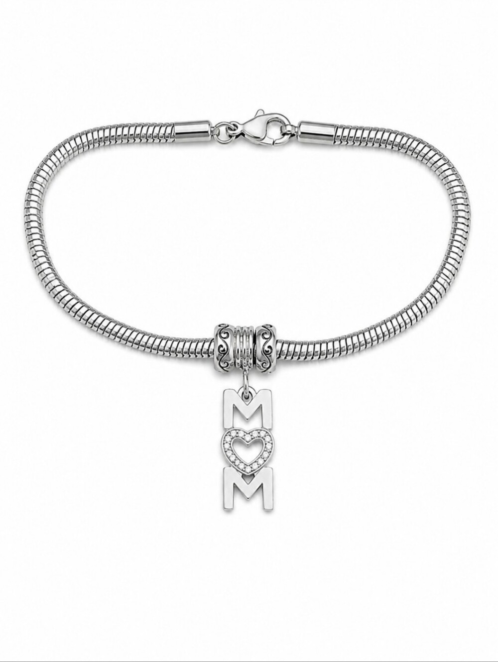 Jcm Stainless Steel Sliding European Charm Mom Snake Chain Bracelet